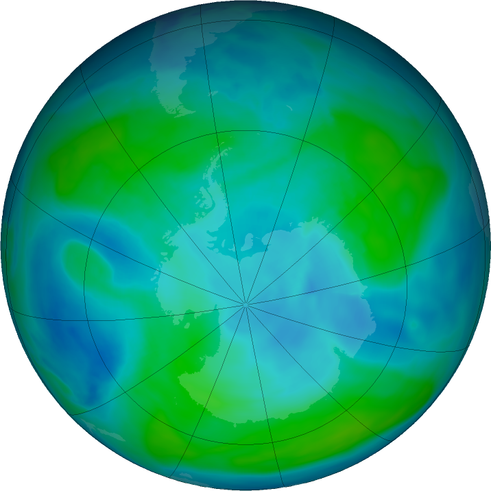 Antarctic ozone map for 31 January 2024